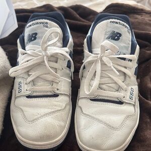 New Balance 550 Cream and Navy Sneakers